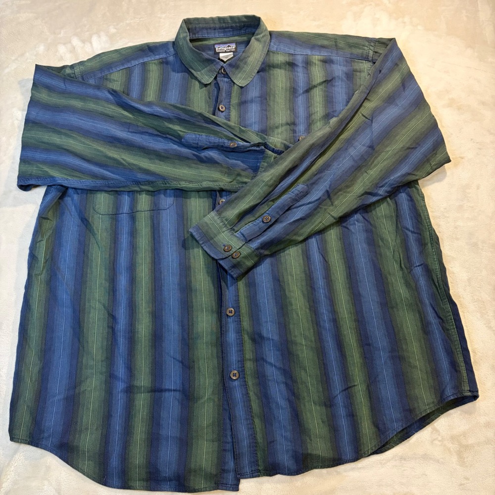 Vintage Patagonia Mens XL Organic Cotton Striped Long Sleeve Button Shirt